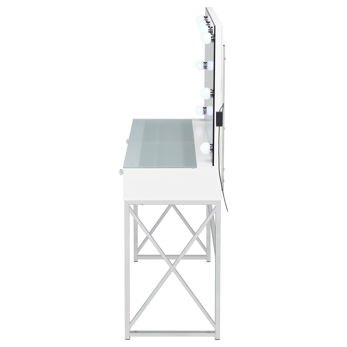 Eliza Makeup Vanity Set with Lighted Mirror & Stool - White with Chrome Accents – view 6