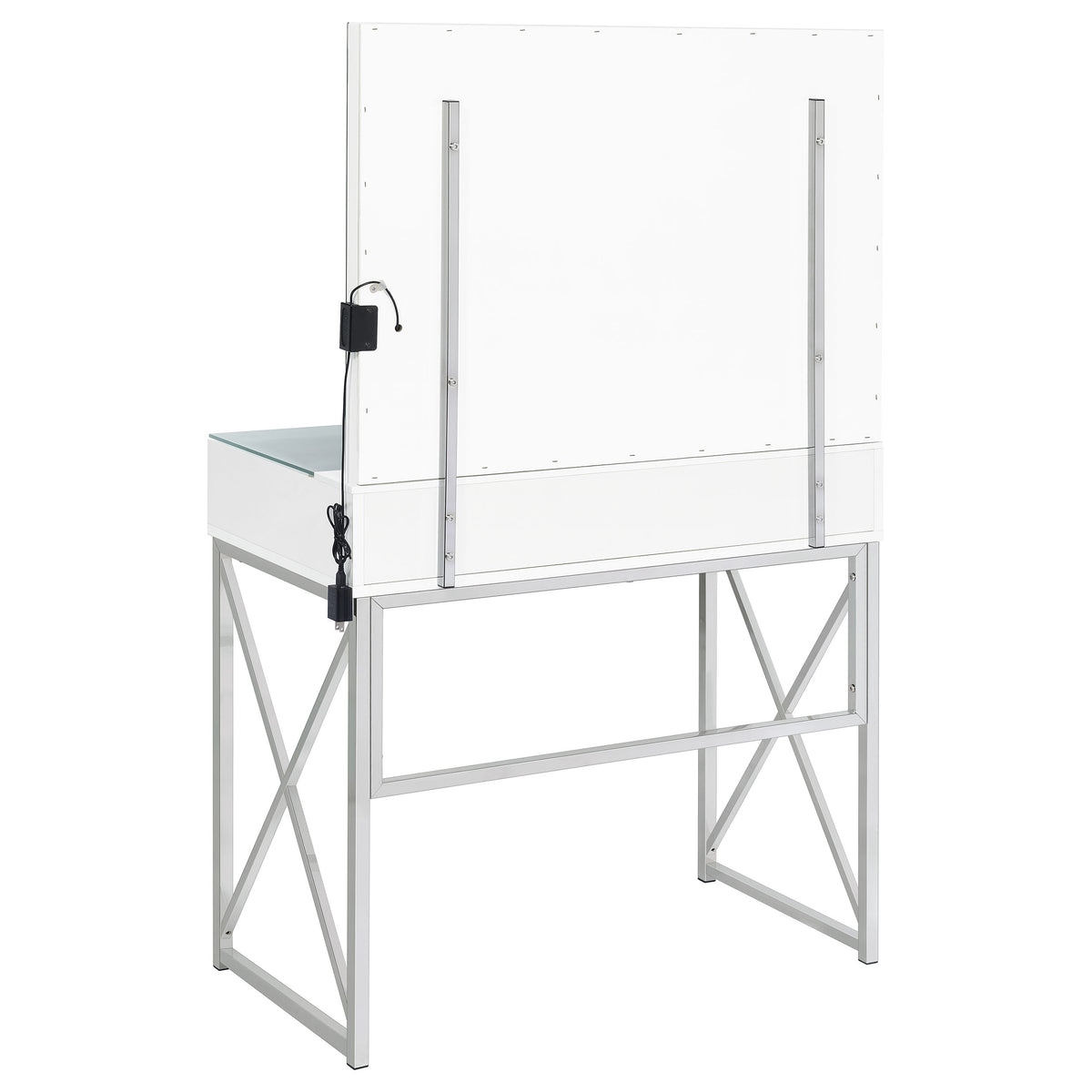 Eliza Makeup Vanity Set with Lighted Mirror & Stool - White with Chrome Accents – view 7
