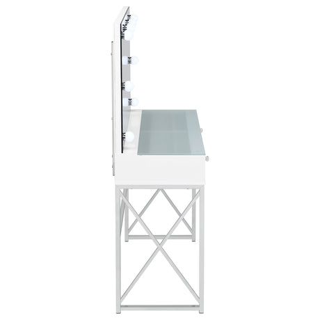 Eliza Makeup Vanity Set with Lighted Mirror & Stool - White with Chrome Accents – view 9