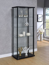 Delphinium Glass Curio Cabinet - 4 Clear Glass Shelves & Chrome Hardware in Black – view 1