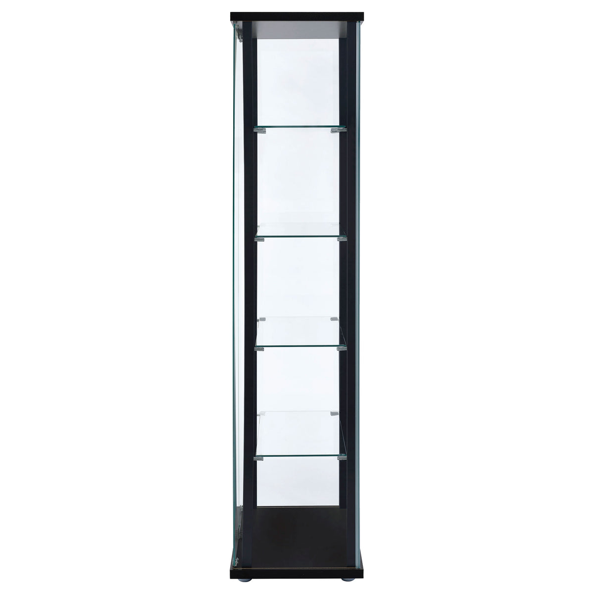 Delphinium Glass Curio Cabinet - 4 Clear Glass Shelves & Chrome Hardware in Black – view 5
