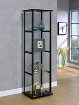Cyclamen 4-Shelf Glass Curio Display Cabinet - Slim Black Frame with Push-to-Open Door – view 1