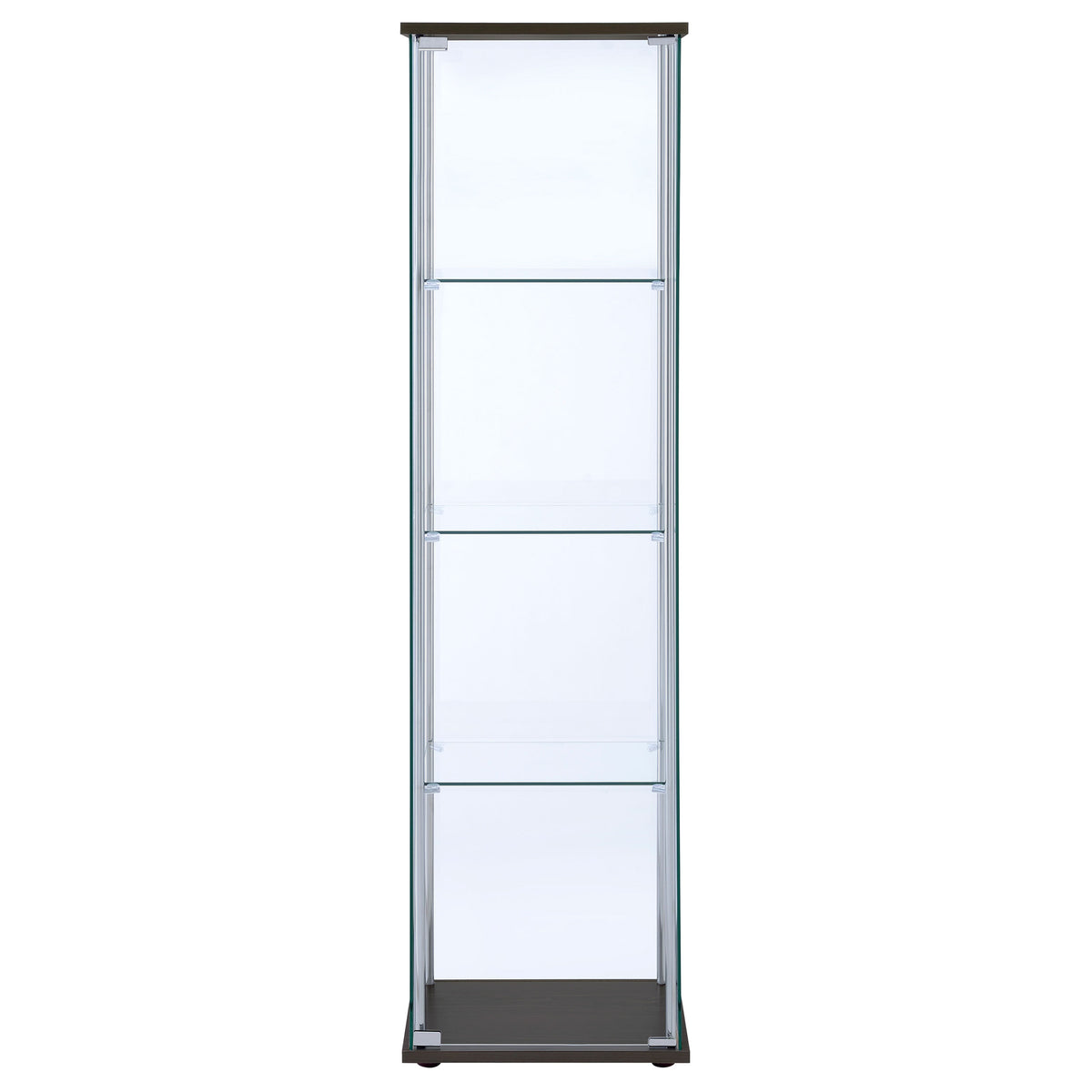 Bellatrix Glass Curio Cabinet - 3 Glass Shelves with Chrome Frame & Cappuccino Top and Base – view 3