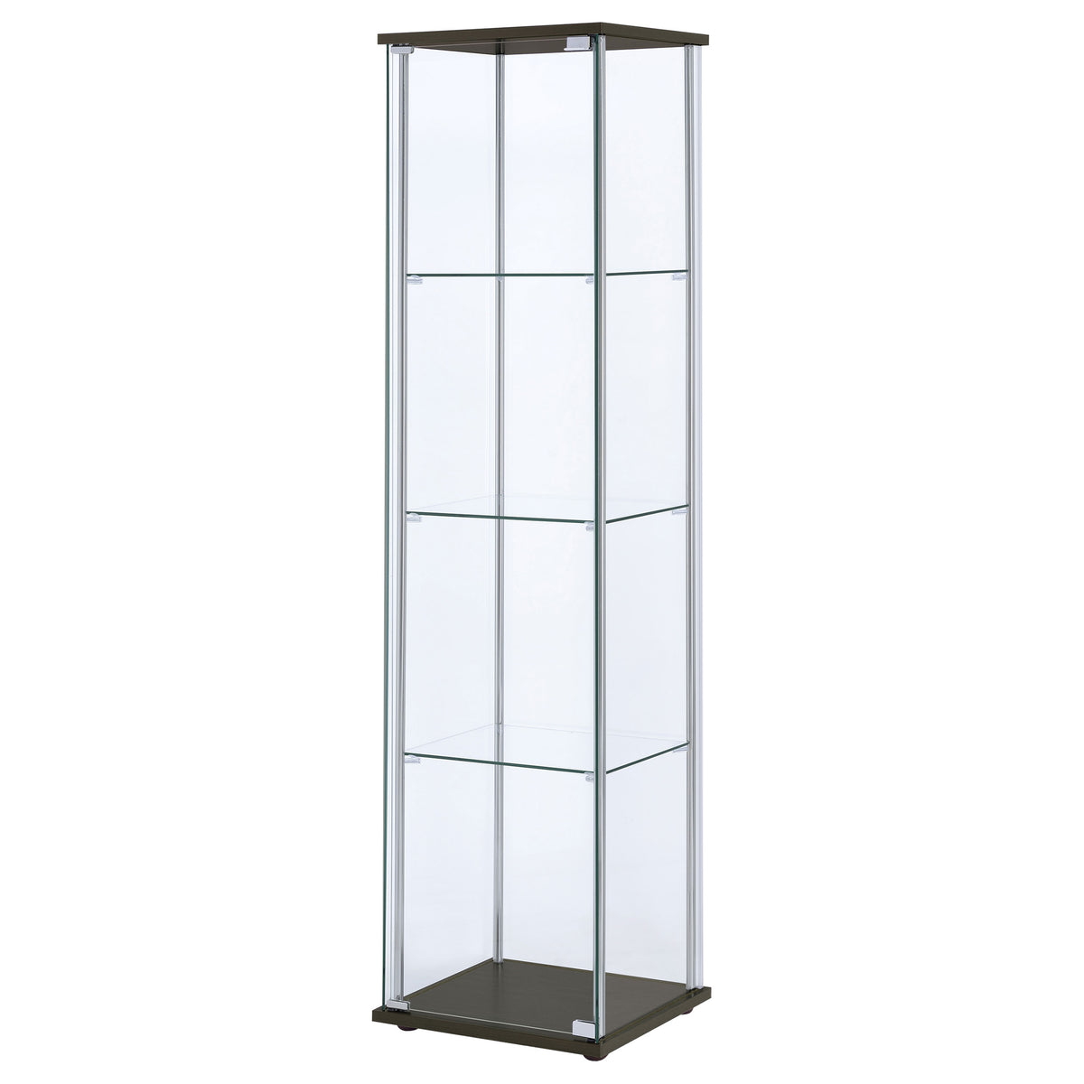 Bellatrix Glass Curio Cabinet - 3 Glass Shelves with Chrome Frame & Cappuccino Top and Base – view 4