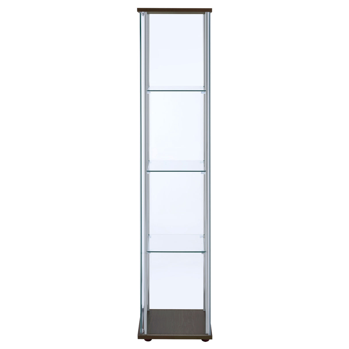 Bellatrix Glass Curio Cabinet - 3 Glass Shelves with Chrome Frame & Cappuccino Top and Base – view 5