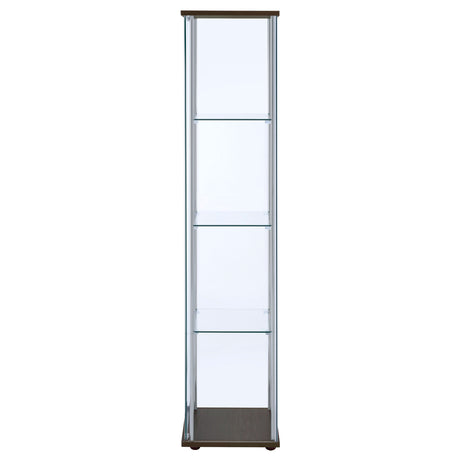 Bellatrix Glass Curio Cabinet - 3 Glass Shelves with Chrome Frame & Cappuccino Top and Base – view 5