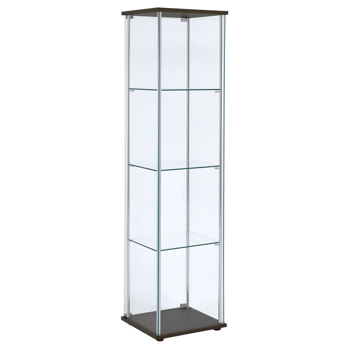 Bellatrix Glass Curio Cabinet - 3 Glass Shelves with Chrome Frame & Cappuccino Top and Base – view 6