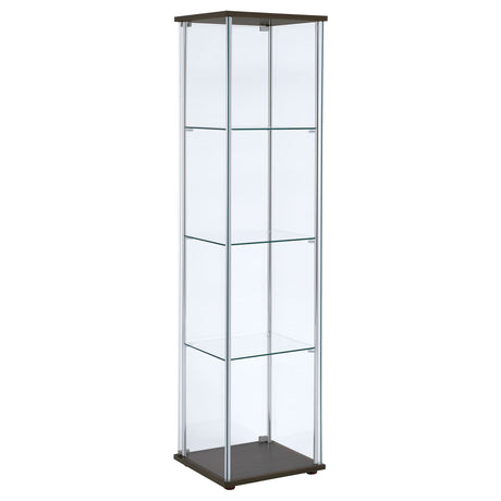 Bellatrix Glass Curio Cabinet - 3 Glass Shelves with Chrome Frame & Cappuccino Top and Base – view 6