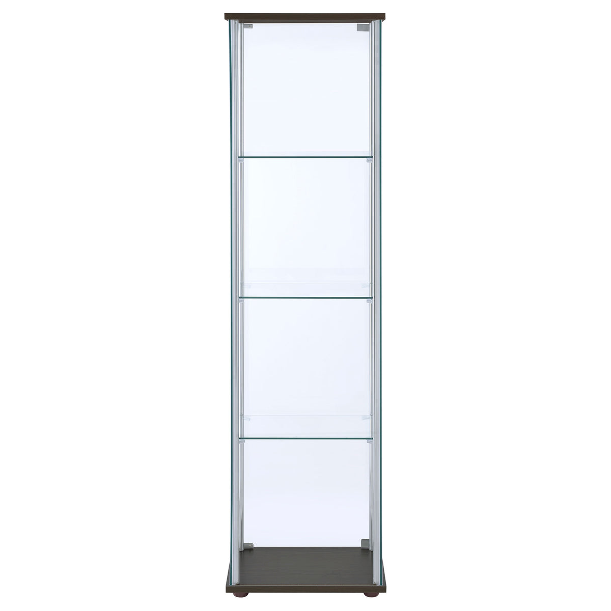 Bellatrix Glass Curio Cabinet - 3 Glass Shelves with Chrome Frame & Cappuccino Top and Base – view 7