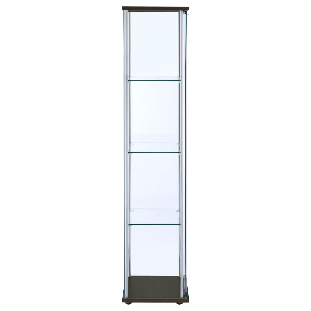 Bellatrix Glass Curio Cabinet - 3 Glass Shelves with Chrome Frame & Cappuccino Top and Base – view 9