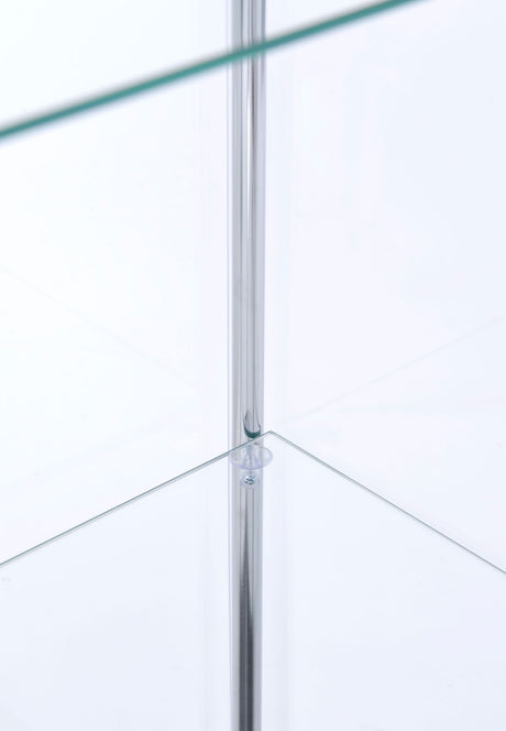 Bellatrix Glass Curio Cabinet - 3 Glass Shelves with Chrome Frame & Cappuccino Top and Base – view 11