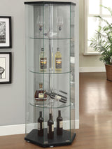 Zahavah Hexagonal Glass Curio Cabinet - Black with Chrome Accents & Push-to-Open Door – view 1