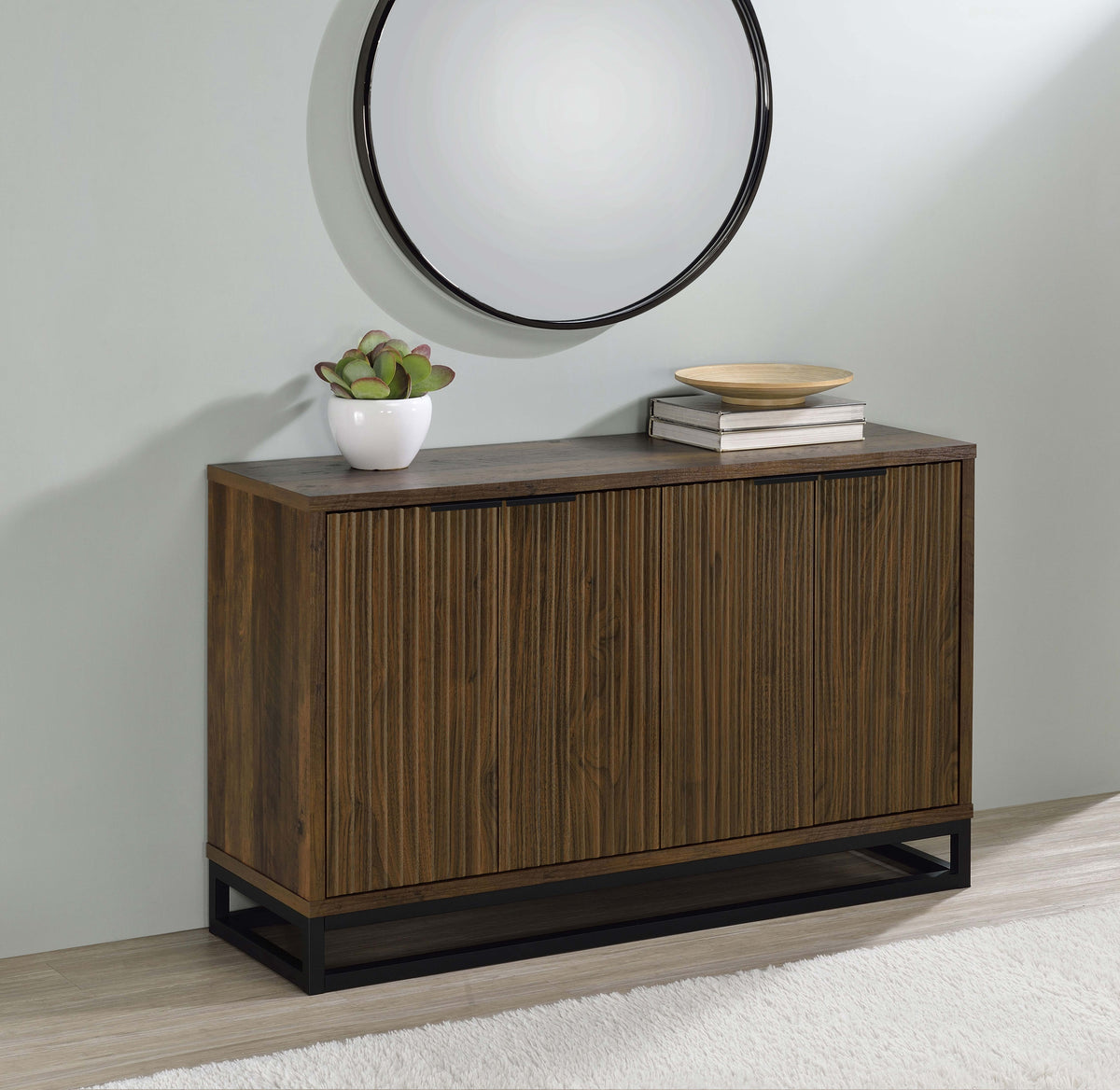 Ryatt 4-Door Fluted Accent Cabinet - Dark Pine with Black Metal Base – view 1