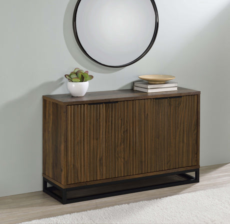 Ryatt 4-Door Fluted Accent Cabinet - Dark Pine with Black Metal Base – view 1