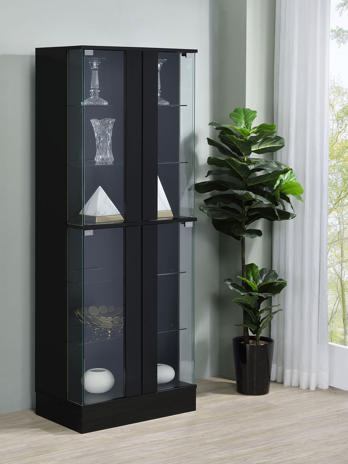 Cabra LED Curio Cabinet - 4-Door Glass Display with 6 Tiers in Black High Gloss – view 1