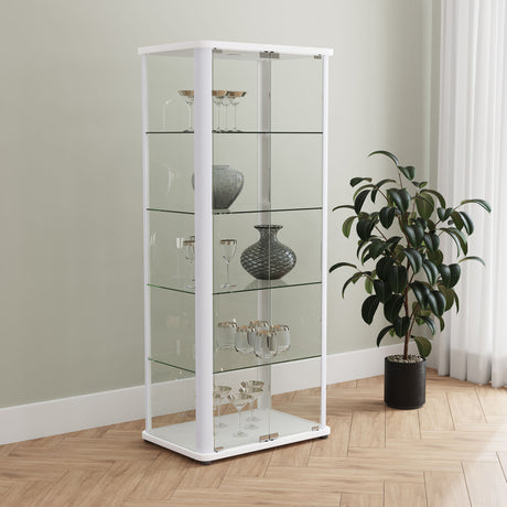 Aero Glass Curio Display Cabinet with Lighting - Modern White with Rounded Corners – view 1