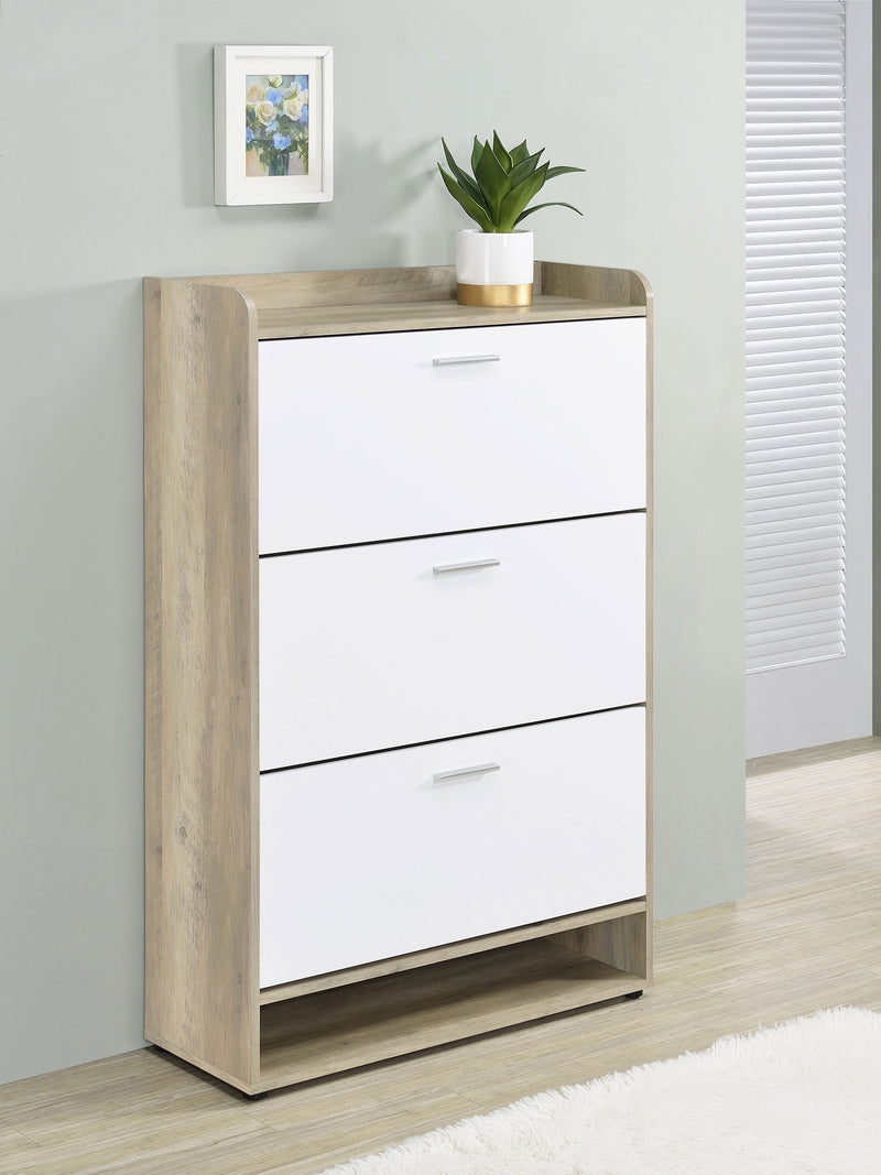 Denia 3-Tier Tilt-Out Shoe Cabinet with Open Shelf - Space-Saving Entryway Storage in White