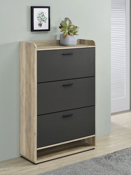 Denia 3-Tier Tilt-Out Shoe Cabinet with Open Lower Shelf - Slim Entryway Storage in Grey – view 1