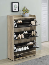 Denia 3-Tier Tilt-Out Shoe Cabinet with Open Lower Shelf - Slim Entryway Storage in Grey – view 3