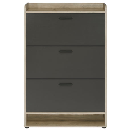 Denia 3-Tier Tilt-Out Shoe Cabinet with Open Lower Shelf - Slim Entryway Storage in Grey – view 5