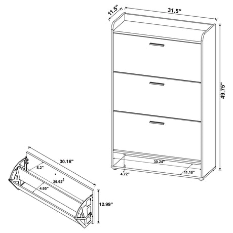 Denia 3-Tier Tilt-Out Shoe Cabinet with Open Lower Shelf - Slim Entryway Storage in Grey – view 13