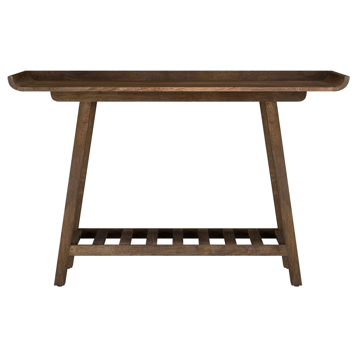 Ornelas 46" Solid Mango Wood Console Table with Slatted Shelf - Mid-Century Tray Top in Mango Brown – view 3
