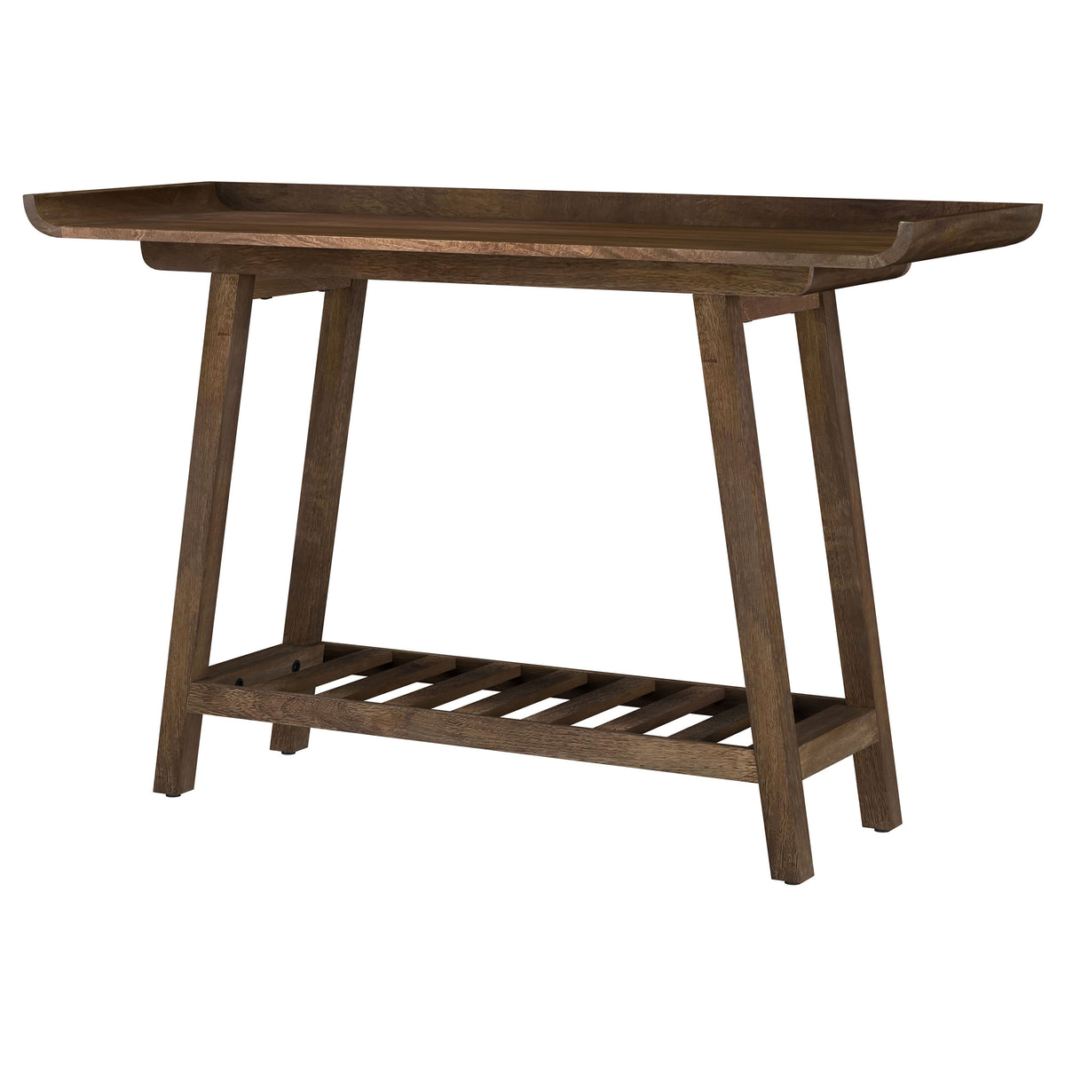 Ornelas 46" Solid Mango Wood Console Table with Slatted Shelf - Mid-Century Tray Top in Mango Brown – view 4