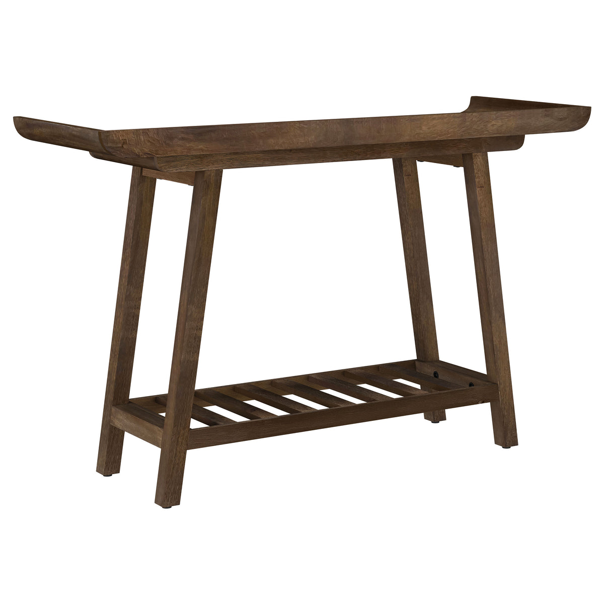 Ornelas 46" Solid Mango Wood Console Table with Slatted Shelf - Mid-Century Tray Top in Mango Brown – view 6
