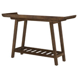 Ornelas 46" Solid Mango Wood Console Table with Slatted Shelf - Mid-Century Tray Top in Mango Brown – view 8