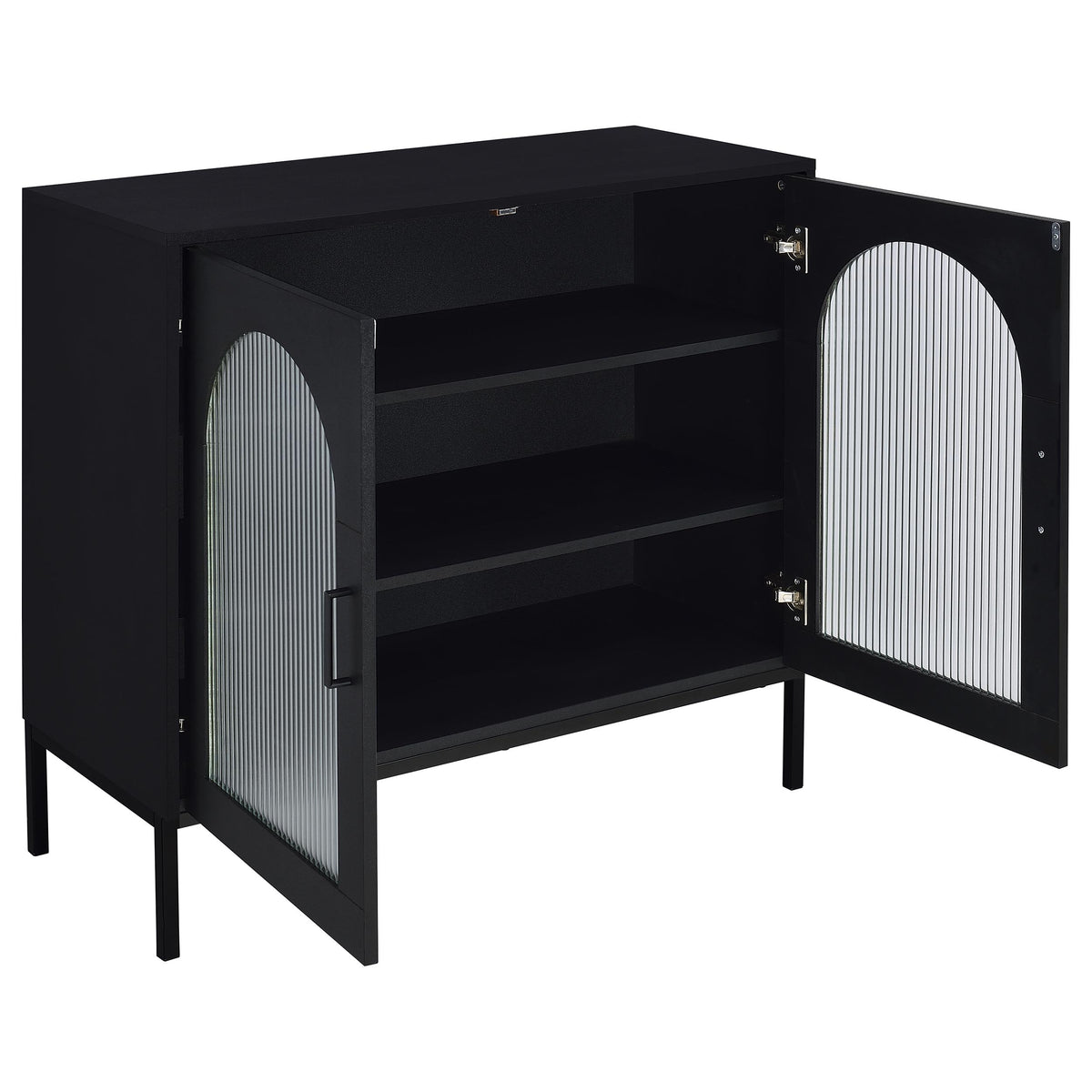 Jess Arched Fluted Glass 2-Door Accent Cabinet - Black with Slender Metal Legs – view 3