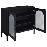 Jess Arched Fluted Glass 2-Door Accent Cabinet - Black with Slender Metal Legs – view 3