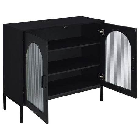 Jess Arched Fluted Glass 2-Door Accent Cabinet - Black with Slender Metal Legs – view 3