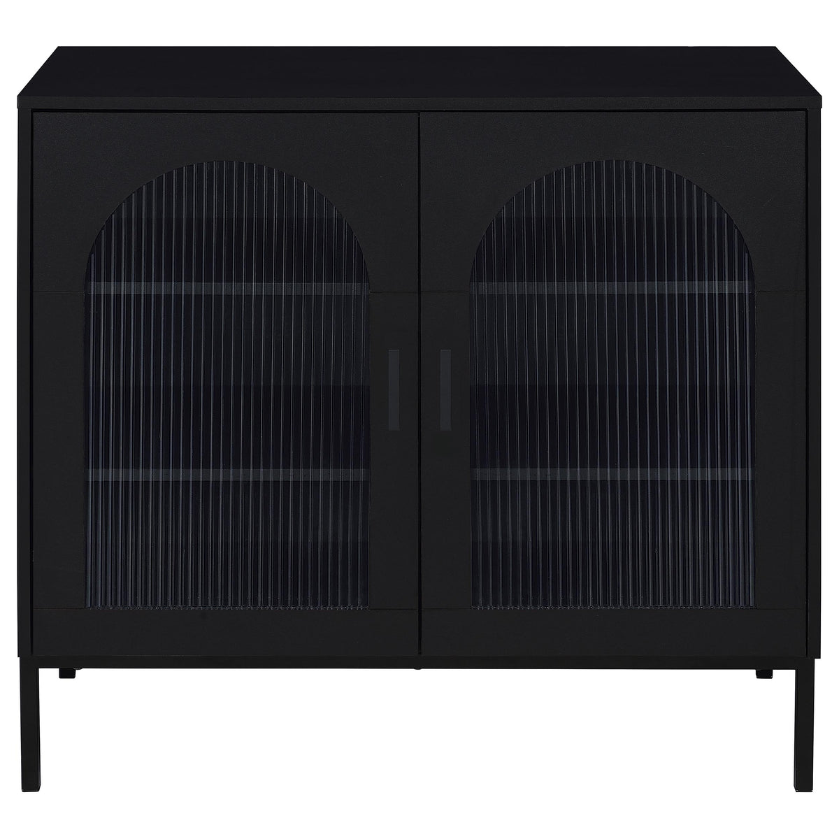 Jess Arched Fluted Glass 2-Door Accent Cabinet - Black with Slender Metal Legs – view 4