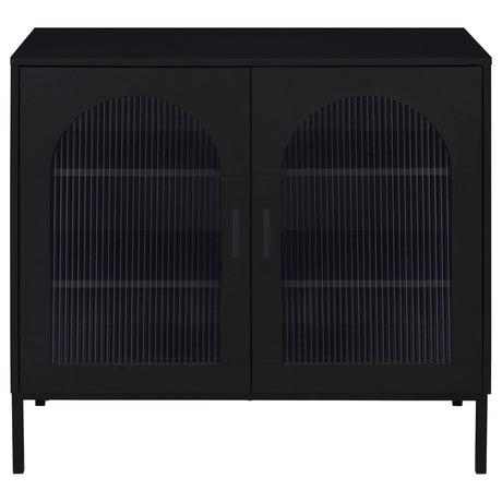 Jess Arched Fluted Glass 2-Door Accent Cabinet - Black with Slender Metal Legs – view 4