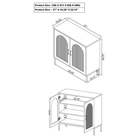 Jess Arched Fluted Glass 2-Door Accent Cabinet - Black with Slender Metal Legs – view 11