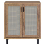 Teller 2-Door Shoe Cabinet with Metal Cane Panels - Natural Oak on Black Metal Legs – view 4