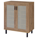 Teller 2-Door Shoe Cabinet with Metal Cane Panels - Natural Oak on Black Metal Legs – view 5