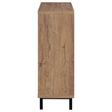 Teller 2-Door Shoe Cabinet with Metal Cane Panels - Natural Oak on Black Metal Legs – view 6