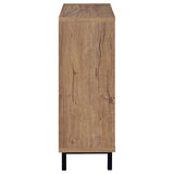 Teller 2-Door Shoe Cabinet with Metal Cane Panels - Natural Oak on Black Metal Legs – view 9