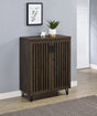 Brixton 2-Door Entryway Shoe Cabinet - Mid-Century Slatted Doors in Smoked Oak with Metal Legs – view 1