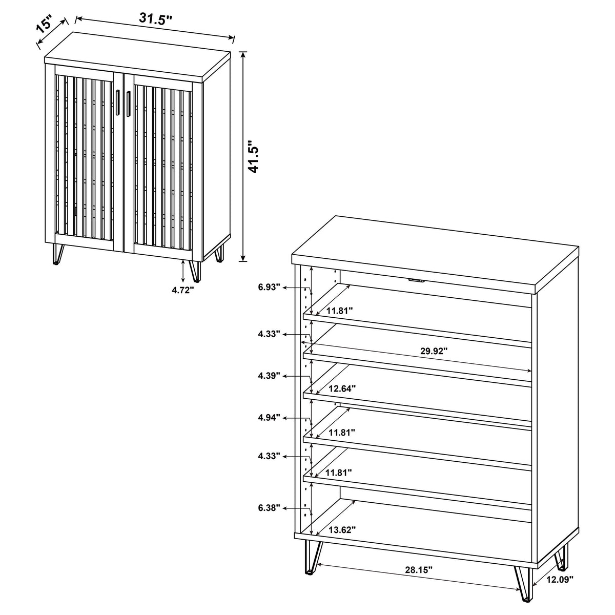 Brixton 2-Door Entryway Shoe Cabinet - Mid-Century Slatted Doors in Smoked Oak with Metal Legs – view 11