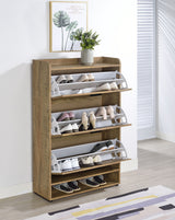 Denia 3-Tier Tilt-Out Shoe Cabinet - Rustic Mango Finish with Black Pulls & Open Lower Shelf – view 3