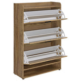 Denia 3-Tier Tilt-Out Shoe Cabinet - Rustic Mango Finish with Black Pulls & Open Lower Shelf – view 4