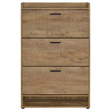 Denia 3-Tier Tilt-Out Shoe Cabinet - Rustic Mango Finish with Black Pulls & Open Lower Shelf – view 5