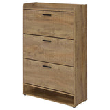 Denia 3-Tier Tilt-Out Shoe Cabinet - Rustic Mango Finish with Black Pulls & Open Lower Shelf – view 6