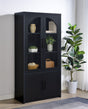 Riva Arched Glass Door Display Cabinet with LED Lighting - Tall Black Woodgrain Accent Cabinet – view 1