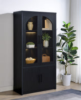Riva Arched Glass Door Display Cabinet with LED Lighting - Tall Black Woodgrain Accent Cabinet – view 3