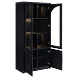Riva Arched Glass Door Display Cabinet with LED Lighting - Tall Black Woodgrain Accent Cabinet – view 4