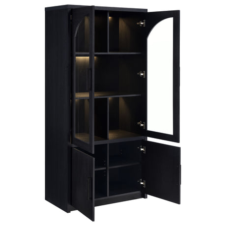 Riva Arched Glass Door Display Cabinet with LED Lighting - Tall Black Woodgrain Accent Cabinet – view 4