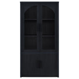 Riva Arched Glass Door Display Cabinet with LED Lighting - Tall Black Woodgrain Accent Cabinet – view 5